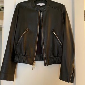 Diane von Furstenberg black leather bomber